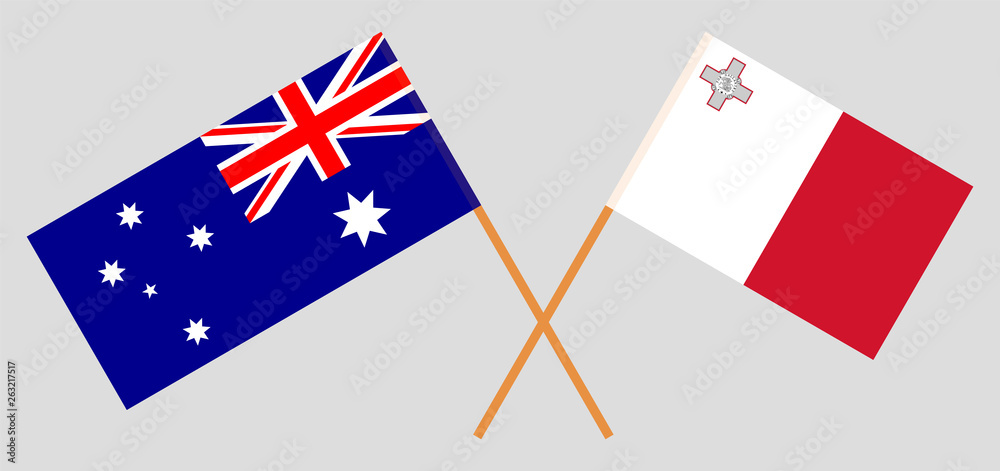 Australia and Malta. The Australian and Maltese flags. Official colors. Correct proportion. Vector