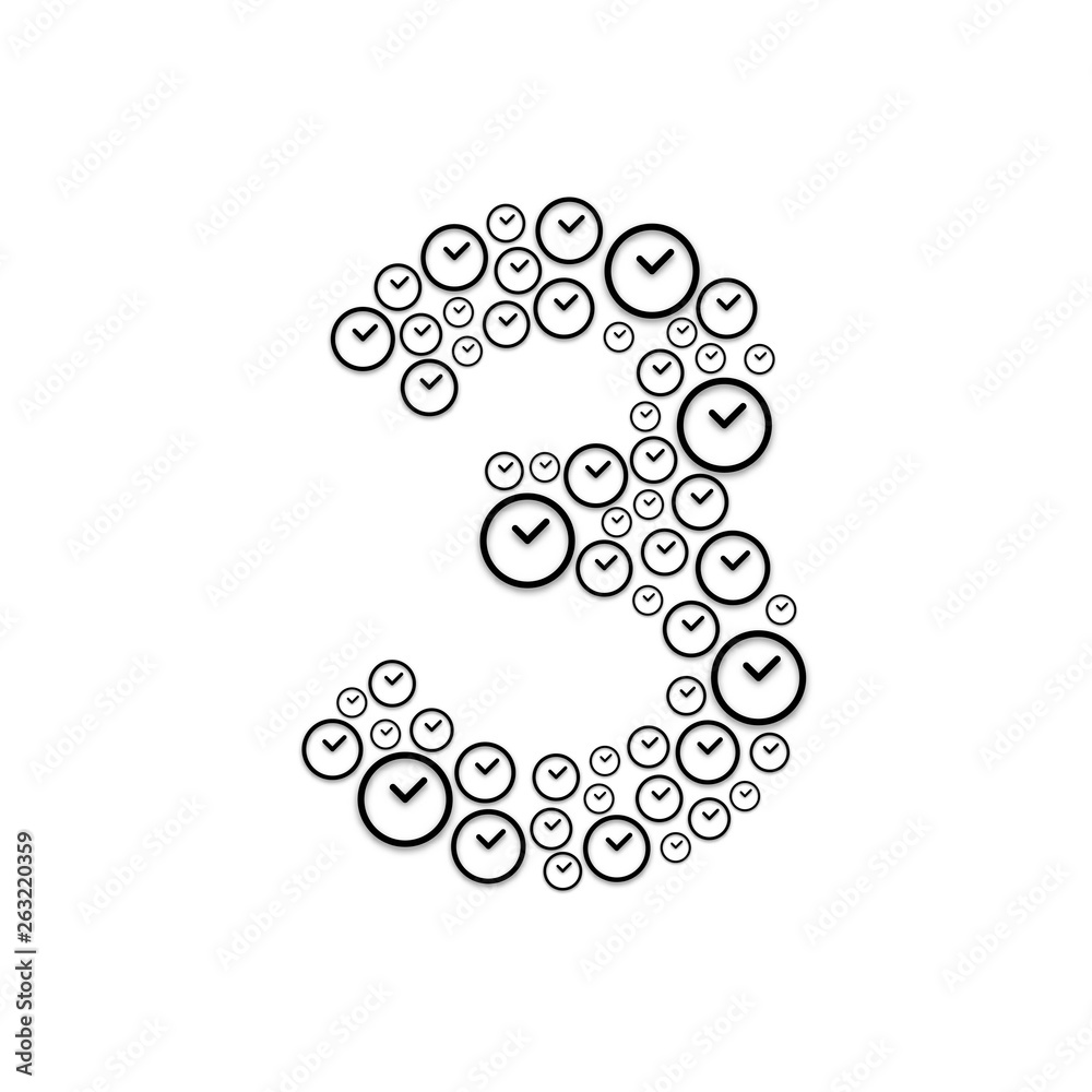 Alphabet set letter number three or 3, Clock pattern, Time system concept design illustration isolated on white background, vector eps 10 Alphabet set letter number three or 3, Clock pattern, Time system concept design illustration isolated on white background, vector eps 10
