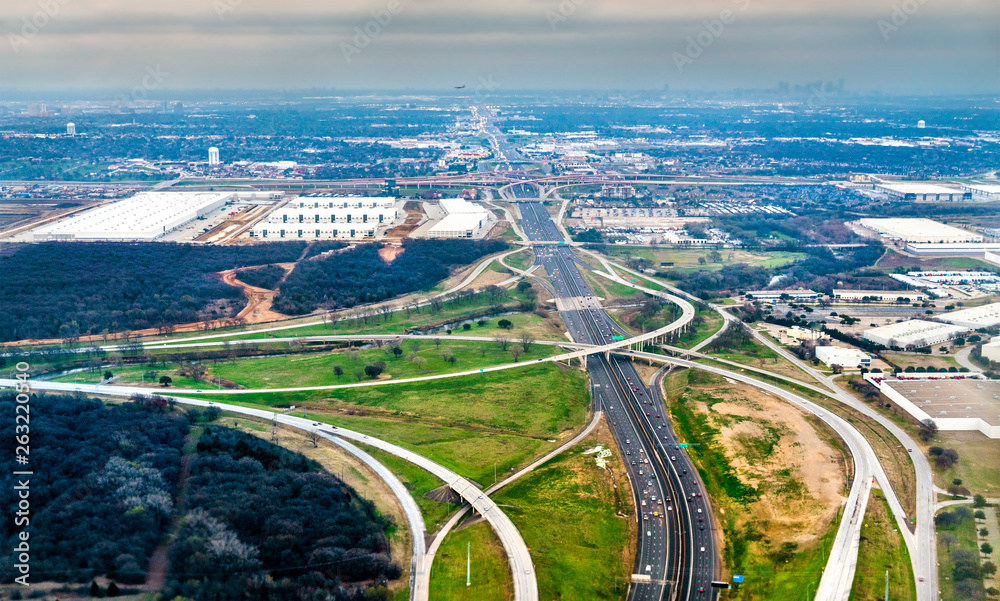Highways and road interchanges near Dallas in Texas, United States
