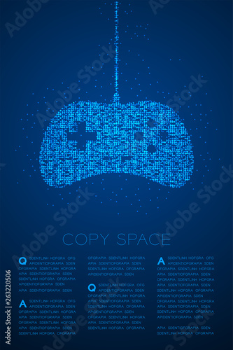 Retro Gamepad or joypad shape Particle Geometric Bokeh circle dot pixel pattern, Esports game controller design blue color illustration on blue gradient background with copy space, vector eps 10