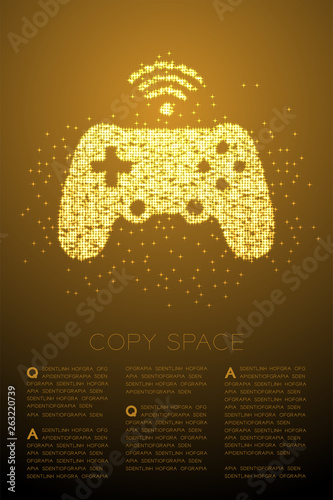 Gamepad or joypad shape Particle Shiny Bokeh star pattern, Esports game controller design gold color illustration on brown gradient background with copy space, vector eps 10