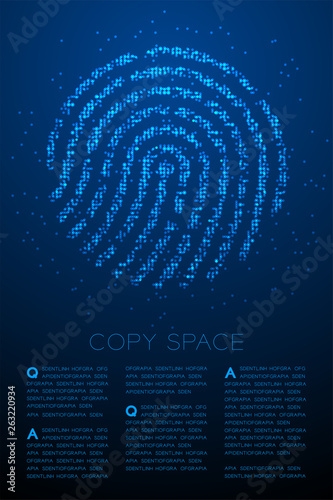 Fingerprint shape Particle Geometric Bokeh circle dot pixel pattern blue color illustration on blue gradient background with copy space, vector eps 10