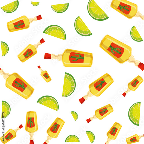 tequila bottles and lemons fruits pattern
