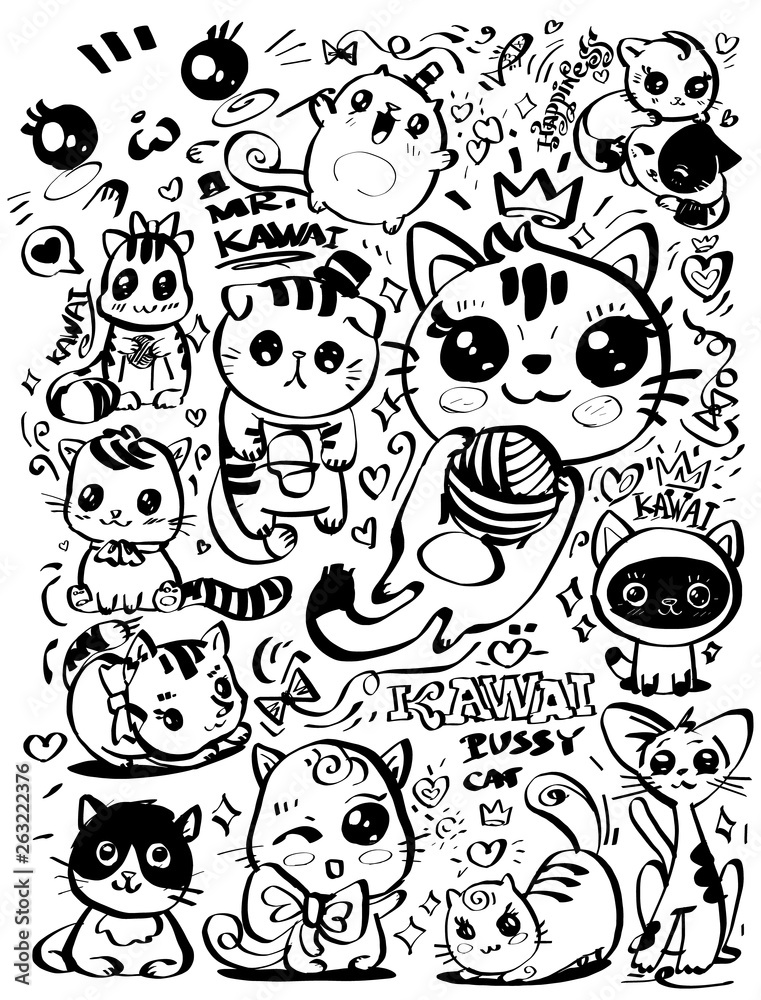 Fototapeta premium set of funny kawai cats