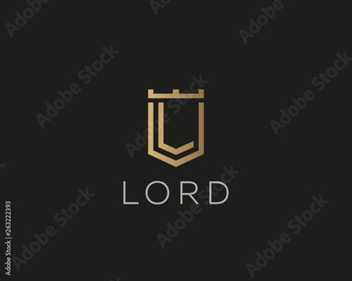 Premium monogram letter L initials logotype. Elegant shield crown vector logo.