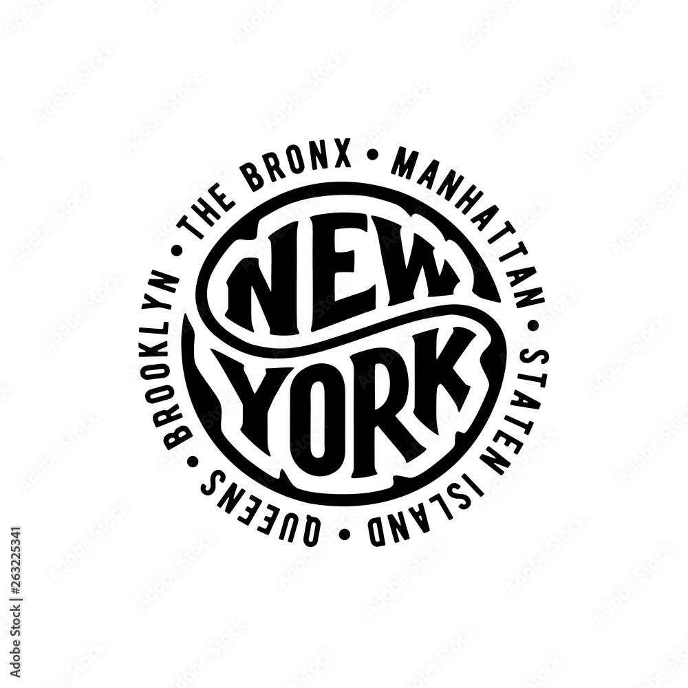 New York circle lettering with district Vector illustration