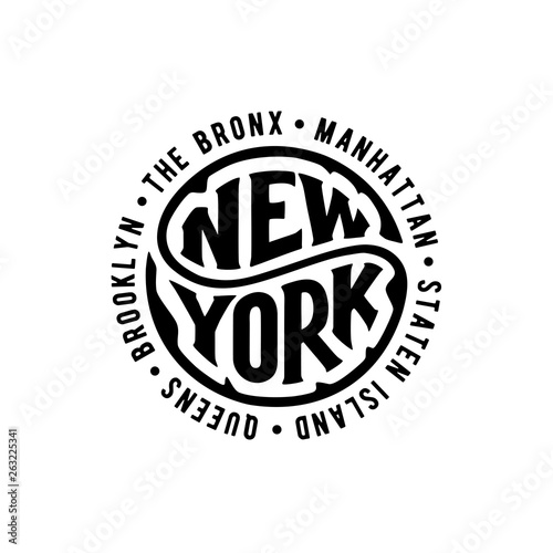 New York circle lettering with district Vector illustration