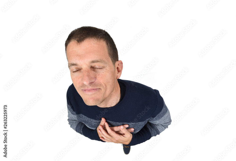 man with hand on heart on white background man with hand on heart on white background