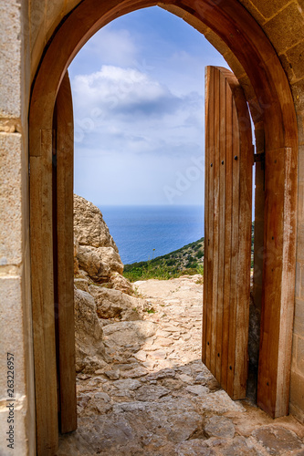 The ruins of the ancient Kritinia castle at Rhodes island, Greece