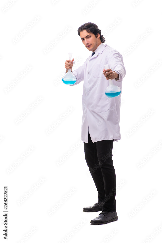 Young chemist isolated on white background Young chemist isolated on white background