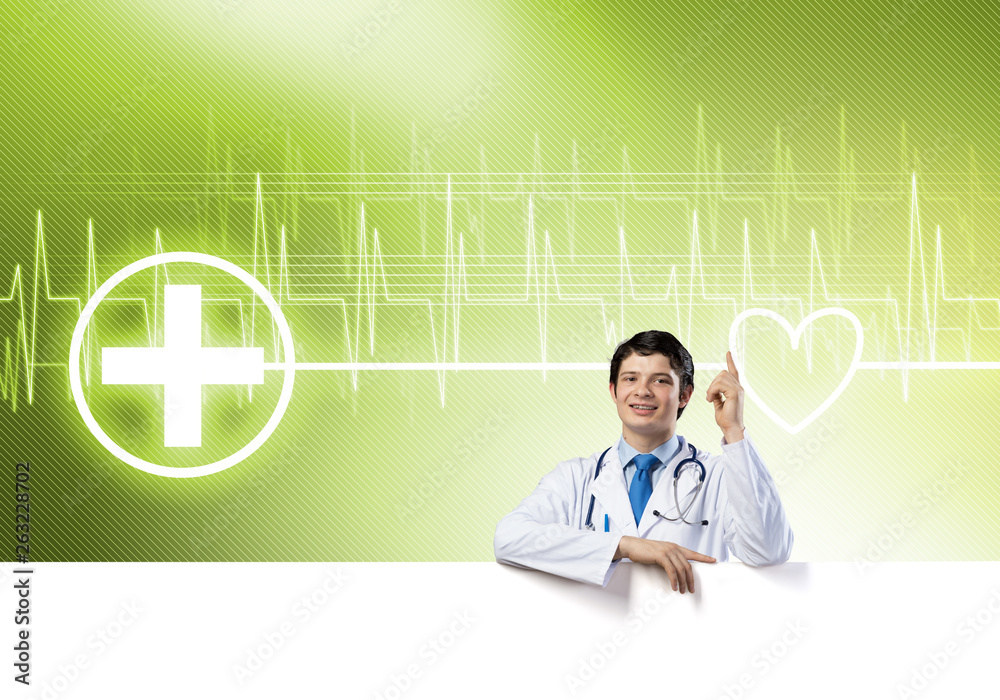 Doctor with banner Doctor with banner