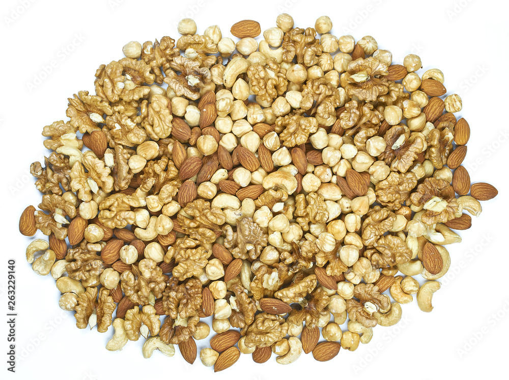 Fototapeta premium raisins nuts almonds cashews hazelnuts walnut mix platter texture