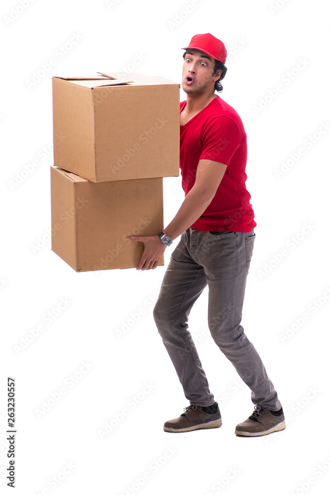 Young male courier with box Young male courier with box