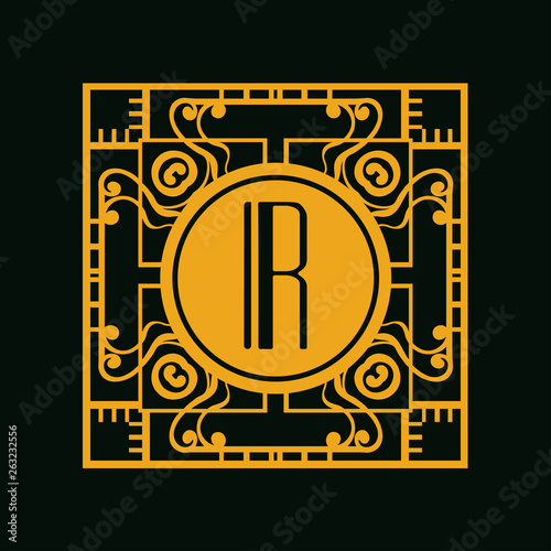 Modern art deco luxury classic monochrome geometric vintage vector monogram  frame   border   label for your logo badge design