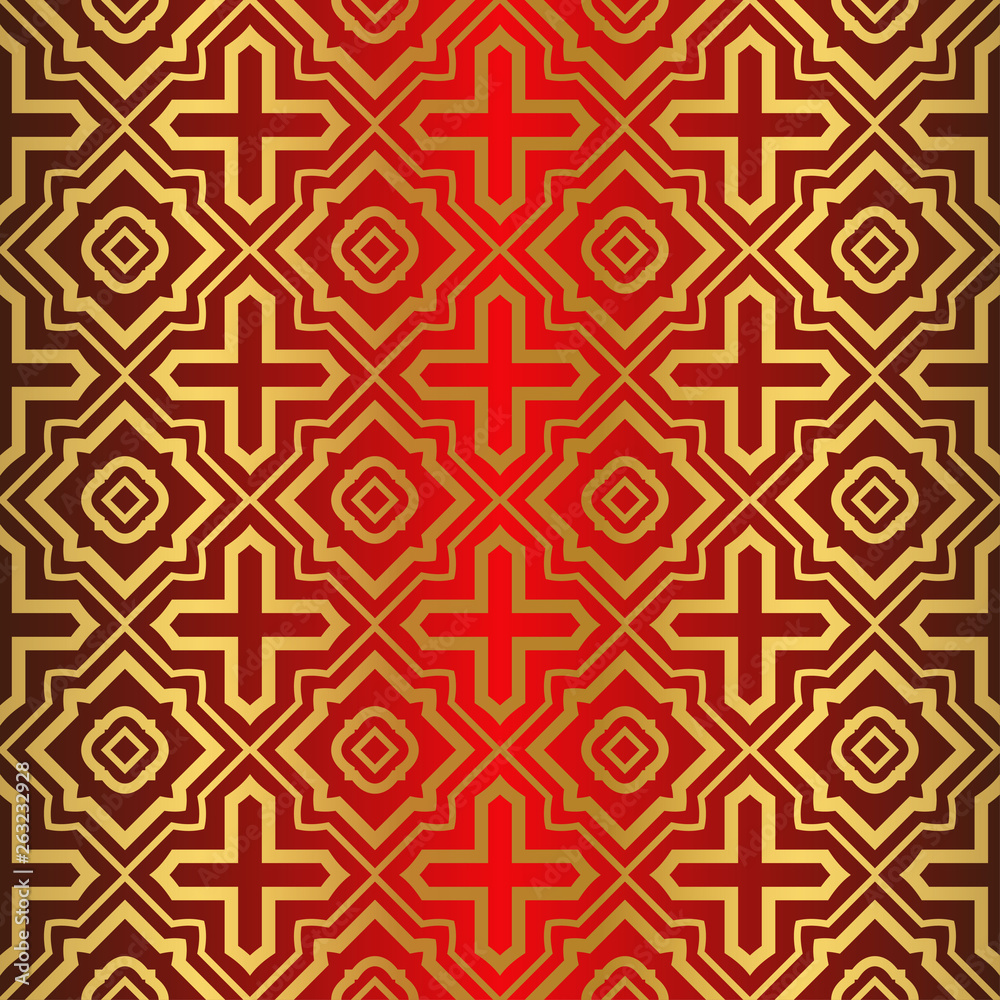 Art Deco Pattern Of Geometric Elements. Seamless Pattern. Vector Illustration. Design For Printing, Presentation, Textile Industry. Chinese red gold color Art Deco Pattern Of Geometric Elements. Seamless Pattern. Vector Illustration. Design For Printing, Presentation, Textile Industry. Chinese red gold color