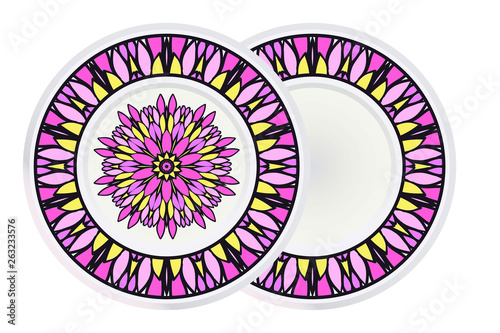 Set of Ornamental Floral Pattern and round frame. Hand Draw Mandala. Decorative Elements. Vector Illustration. Anti-Stress Therapy Pattern. Oriental Pattern. Indian  Moroccan  Mystic  Ottoman Motifs