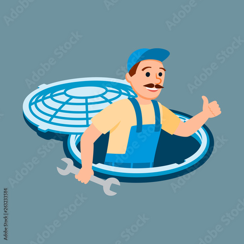 Male Plumber in Uniform Sewage System Inspection