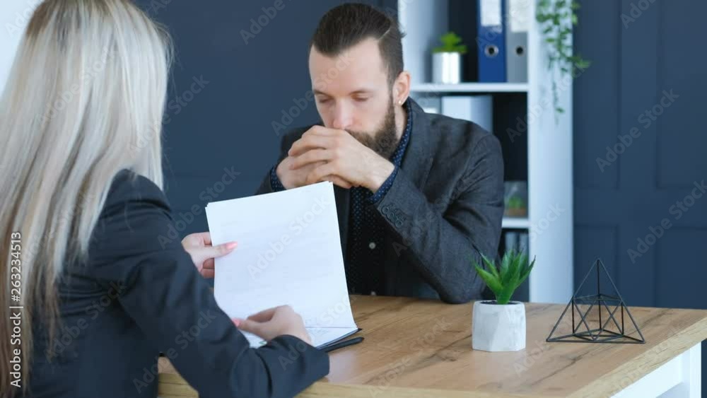 Business meeting. Angry boss anxious subordinate. Quarterly annual financial report discussion. Rejection denial criticism. Business meeting. Angry boss anxious subordinate. Quarterly annual financial report discussion. Rejection denial criticism.