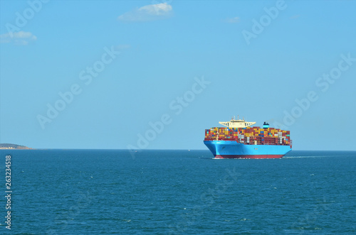 Container ship at sea.