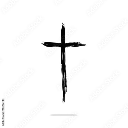 Leinwand Poster Cross icon christian brush. Faith symbol celebration Easter.