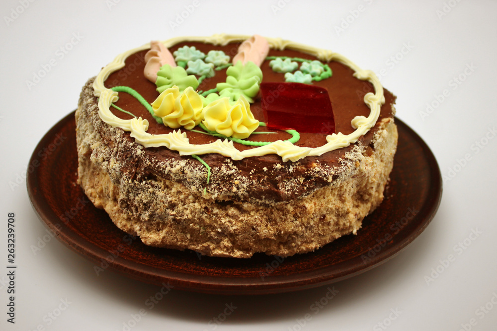 Delicious, decorated with a cream cake. Traditional Ukrainian Kiev Cake Delicious, decorated with a cream cake. Traditional Ukrainian Kiev Cake