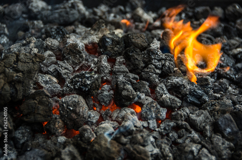 hot coal, close-up view of the glow