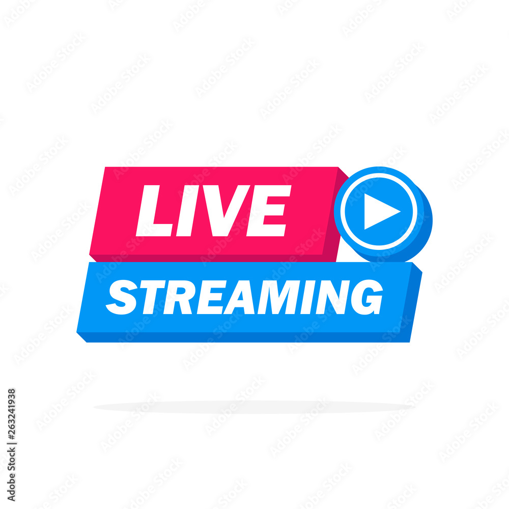 Live Streaming Icon, Badge, Emblem for broadcasting or online tv stream. Vector in material, flat, design style Live Streaming Icon, Badge, Emblem for broadcasting or online tv stream. Vector in material, flat, design style