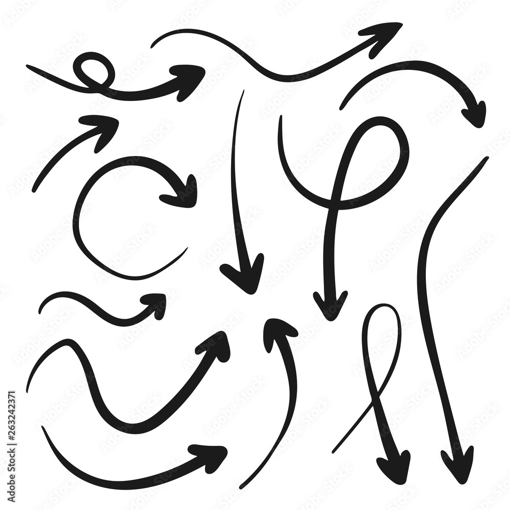Isolated vector hand drawn arrows set on a white background Isolated vector hand drawn arrows set on a white background