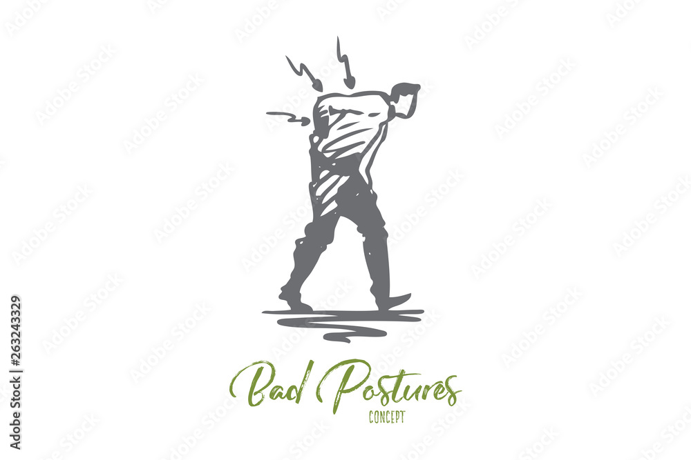 Posture, bad, spine, pain, back, problem concept. Hand drawn isolated vector. Posture, bad, spine, pain, back, problem concept. Hand drawn isolated vector.