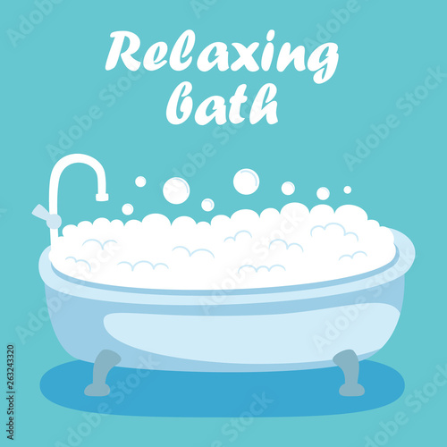 Bath Tube Water with Soap Bubble Foam Vector