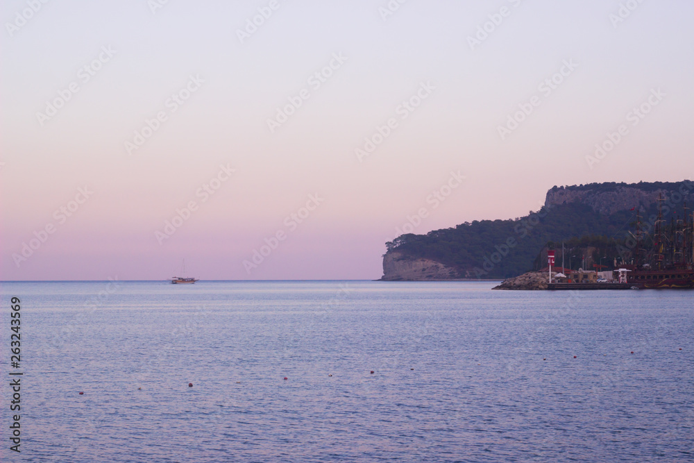 View on the sea bay and boats. Kemer, Turkey. Antalya coast