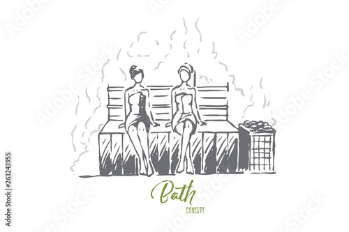 Sauna, Finnish, leisure, hot, spa concept. Hand drawn isolated vector.