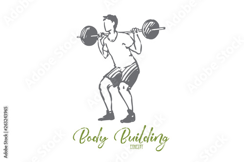 Body, fitness, gym, sport, man concept. Hand drawn isolated vector.