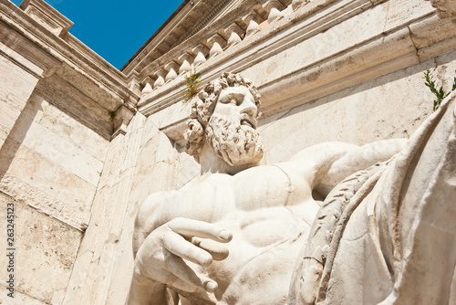 Statue of the Tiber River god. Close-up. The Capitoline Hill (Campidoglio). Rome. Italy