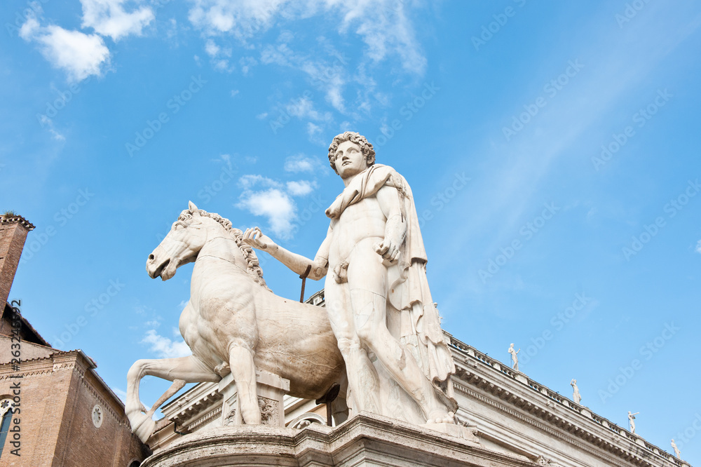 Obraz premium One of the statues of the Dioscuri. The Capitoline Hill. Rome. Italy