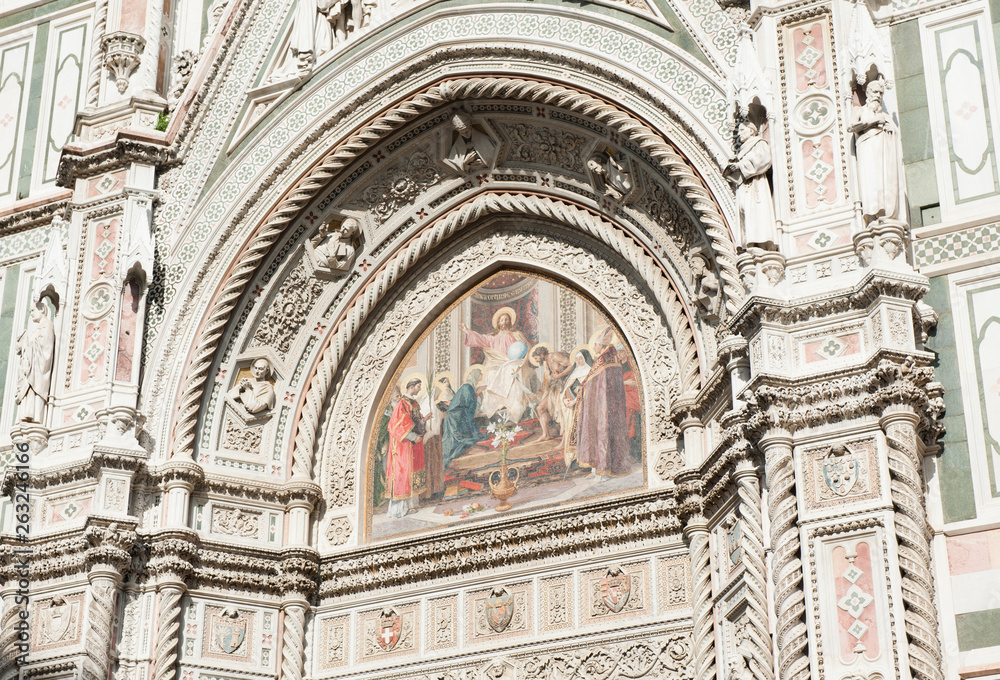 Cathedral of Saint Mary of the Flower (Cattedrale di Santa Maria del Fiore; Il Duomo di Firenze), Florence, Italy. Close-up