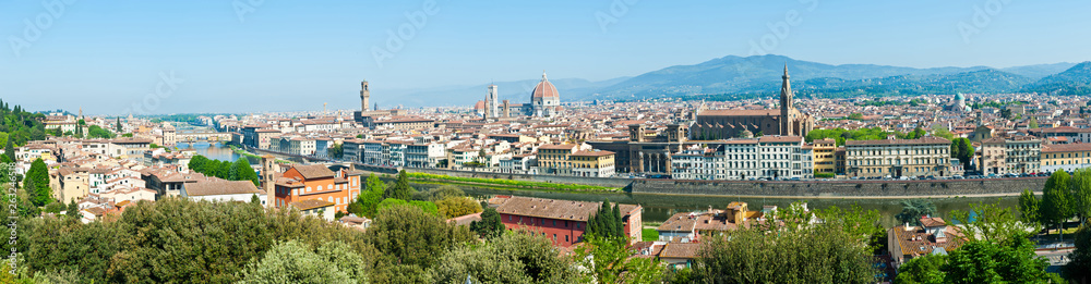 Panoramic cityscape view of Florence in sunny spring day, Italy
