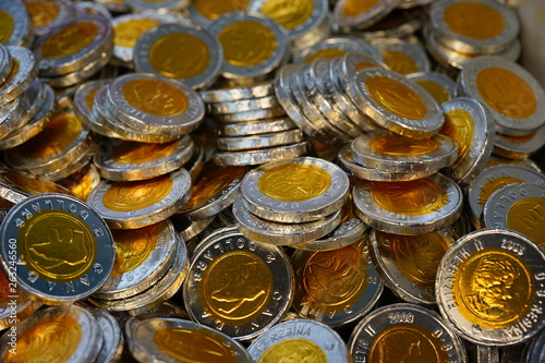 Chocolate coins candy wrapped in shiny foil