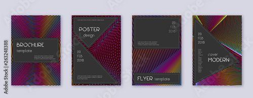 Black brochure design template set. Rainbow abstra