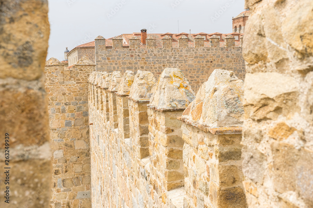 Walls of the city of Avila in Castilla y León, Spain. Fortified medieval city