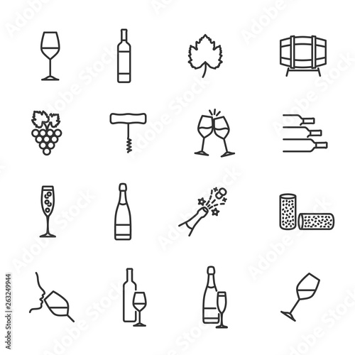 Vector set of wine line icons.