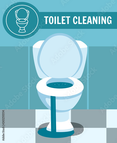 Clogged Toilet Bowl Leakage Vector Illustration