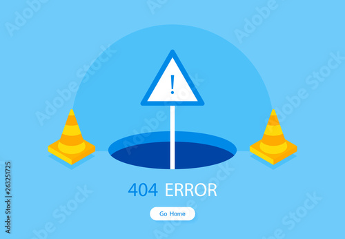 404 error page template for website. Modern vector illustration flat style