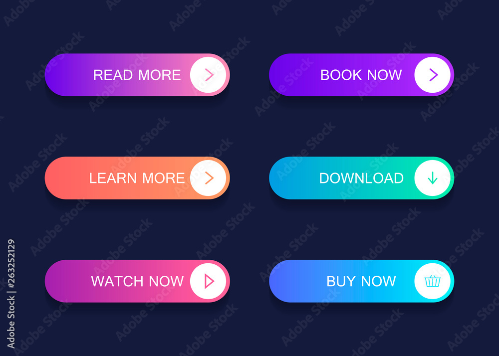 Set of modern material style buttons. Different gradient colors. Modern vector illustration flat style Set of modern material style buttons. Different gradient colors. Modern vector illustration flat style
