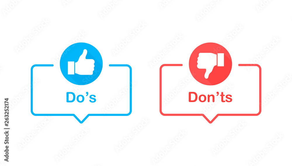 Dos and donts like thumbs up or down. Like or dislike. Vector illustration line icon Dos and donts like thumbs up or down. Like or dislike. Vector illustration line icon