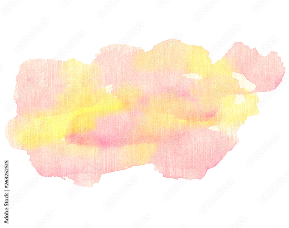 Watercolor hand drawn abstract texture background in pink and yellow colors isolated on white 