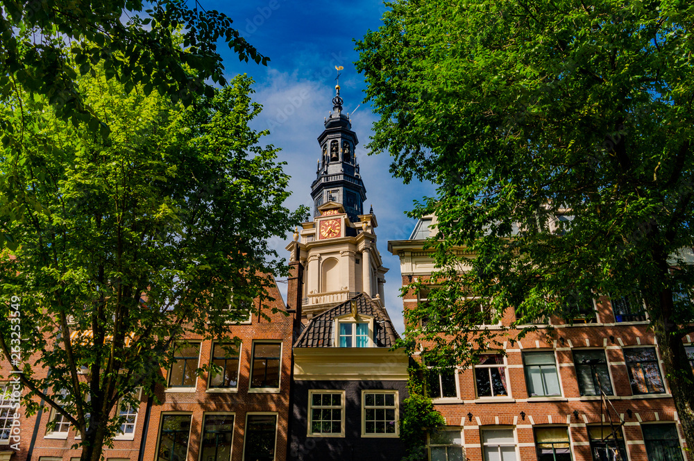 Tower of the Southern Church ('Zuiderkerk') in Amsterdam, Netherlands