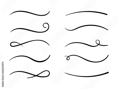Hand drawn collection of curly swishes, swashes, swoops. Calligraphy swirl. Highlight text elements photo