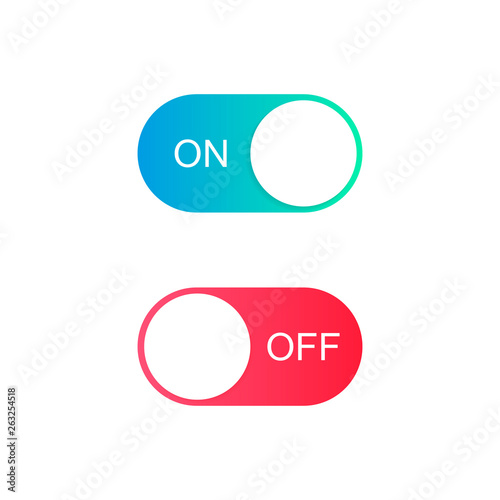 On and Off toggle switch buttons. Modern flat style vector illustration