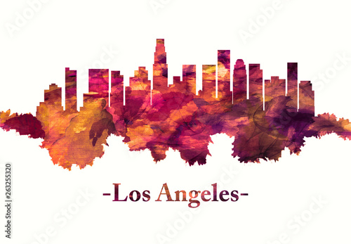 Los Angeles California skyline in red